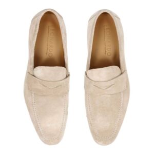 Zenvora Men’s Handmade Beige Suede Loafers Manfredo