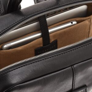 Zenvora Men’s Black Leather Laptop Backpack Two Zips