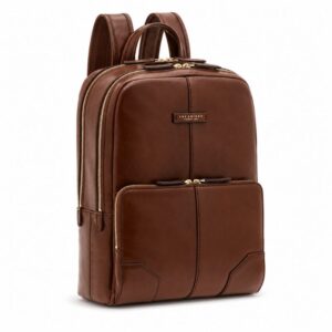 Zenvora Men’s Leather Laptop Backpack Two Zips
