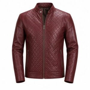 leather biker jacket burgundy