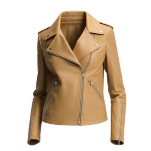 Beige Women Biker Jacket