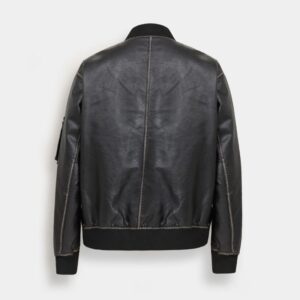 Black Faux Leather Bomber Jacket