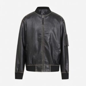 Black Faux Leather Bomber Jacket