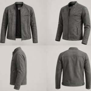 Grey Faux Leather Biker Jacket