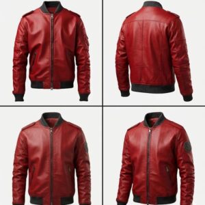 Red Bomber Leather Jacket