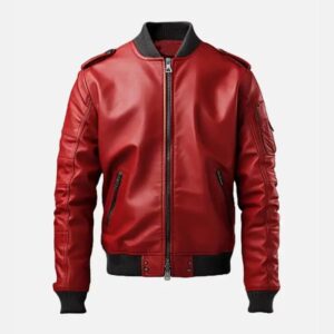 Red Bomber Leather Jacket