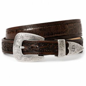 Zenvora Croco Print Tooled Tapered Belt