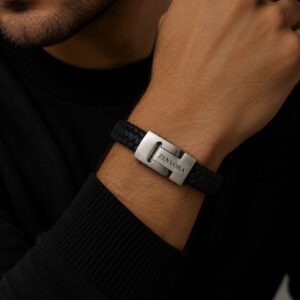 Zenvora Men’s Thick Braided Black Leather Bracelet