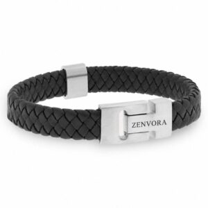 Zenvora Men’s Thick Braided Black Leather Bracelet