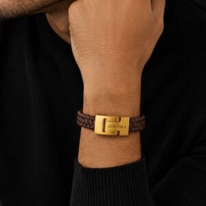 Zenvora Men’s Thick Braided Brown Leather Bracelet
