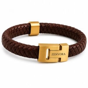 Zenvora Men’s Thick Braided Brown Leather Bracelet