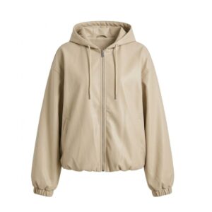 Faux Leather Hooded Bomber Jacket